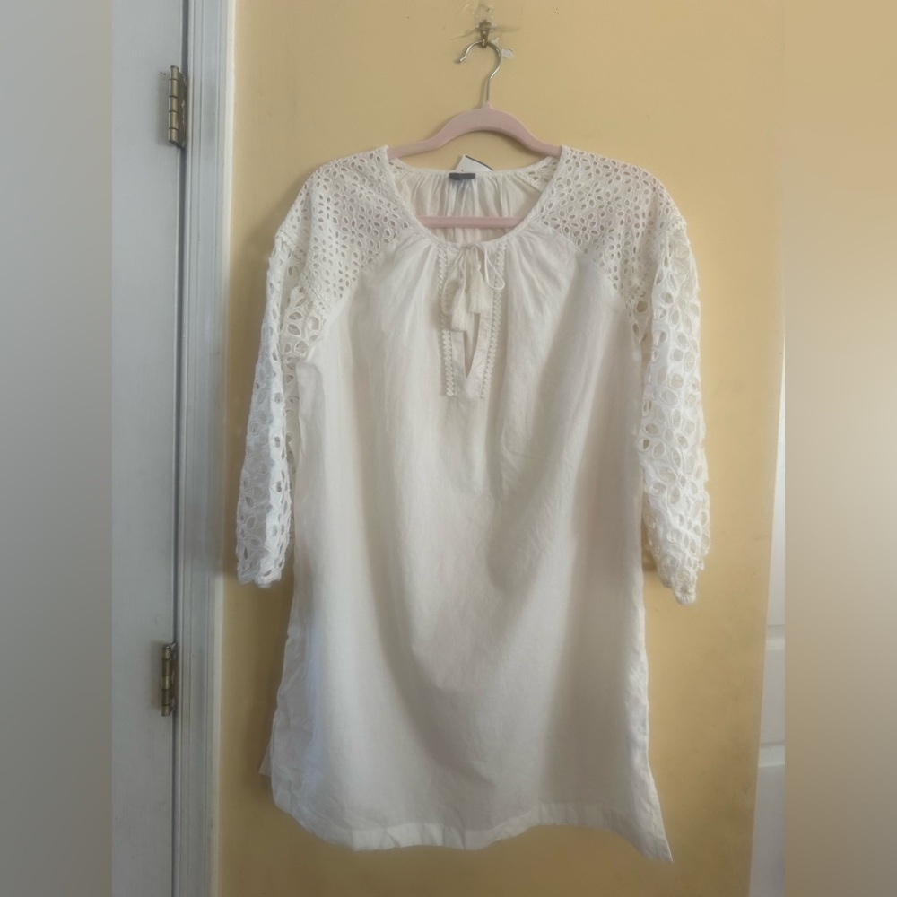 J.Crew white eyelet caftan embroidered beach cover-up, medium